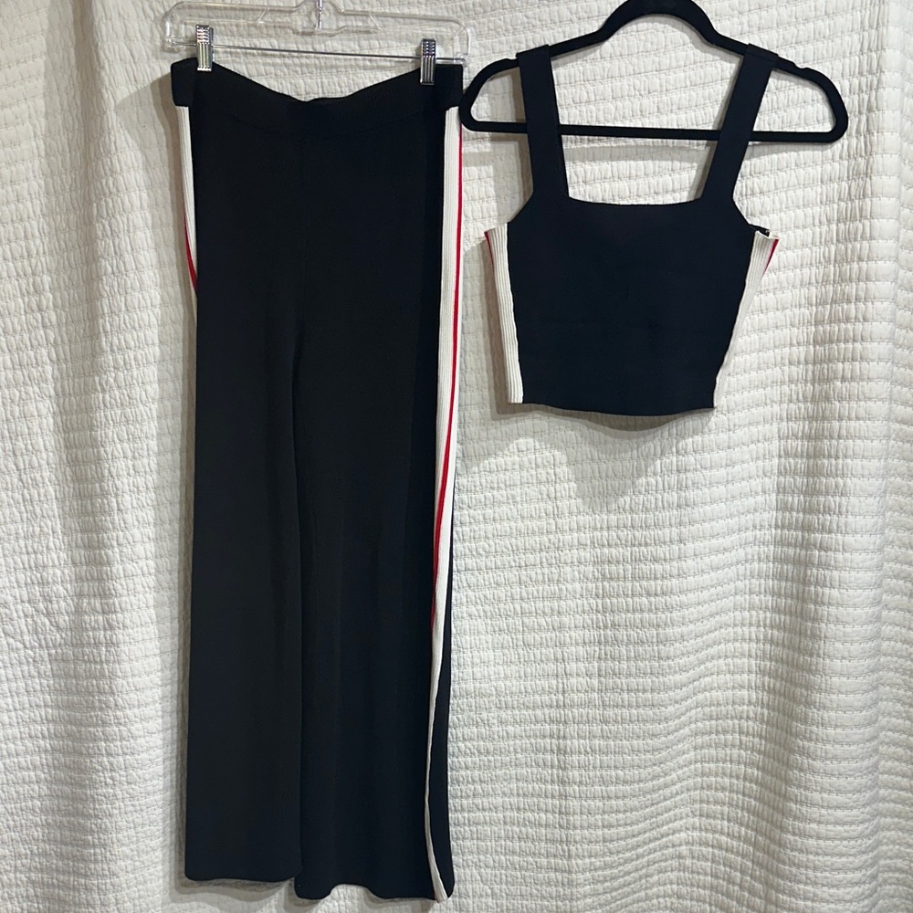 House of Harlow 1960 Black Two-Piece Set With White and Red Side Stripe Size S